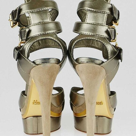 Gucci Bronze Leather Ankle Strap Platform Sandals Size 6/36.5 - Picture 4 of 4